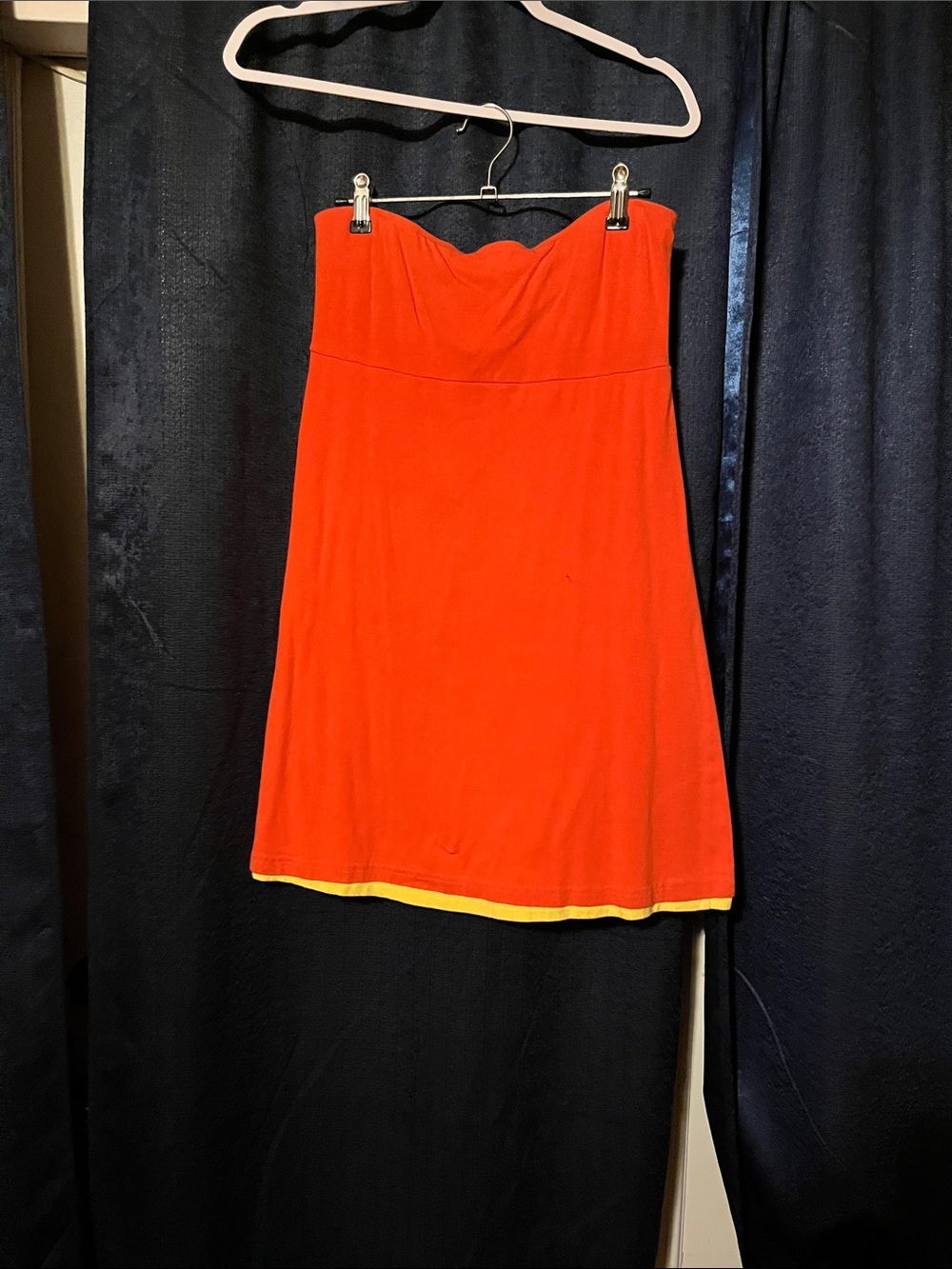 Moda International Strapless Orange Dress with Yellow Trim